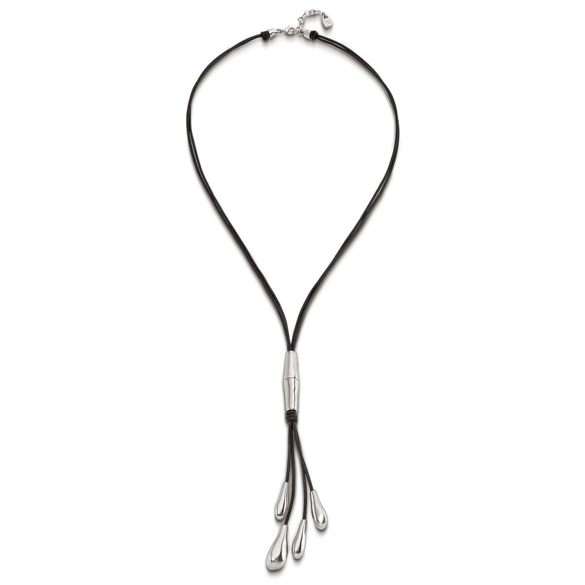 UNOde50 Long Leather Whip and Gold Plated Drop Necklace - Silver