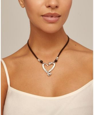 Sterling Silver-Plated Metal Alloy and Medium Heart Necklace