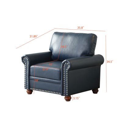  Navy Blue Faux Leather Sofa Chair