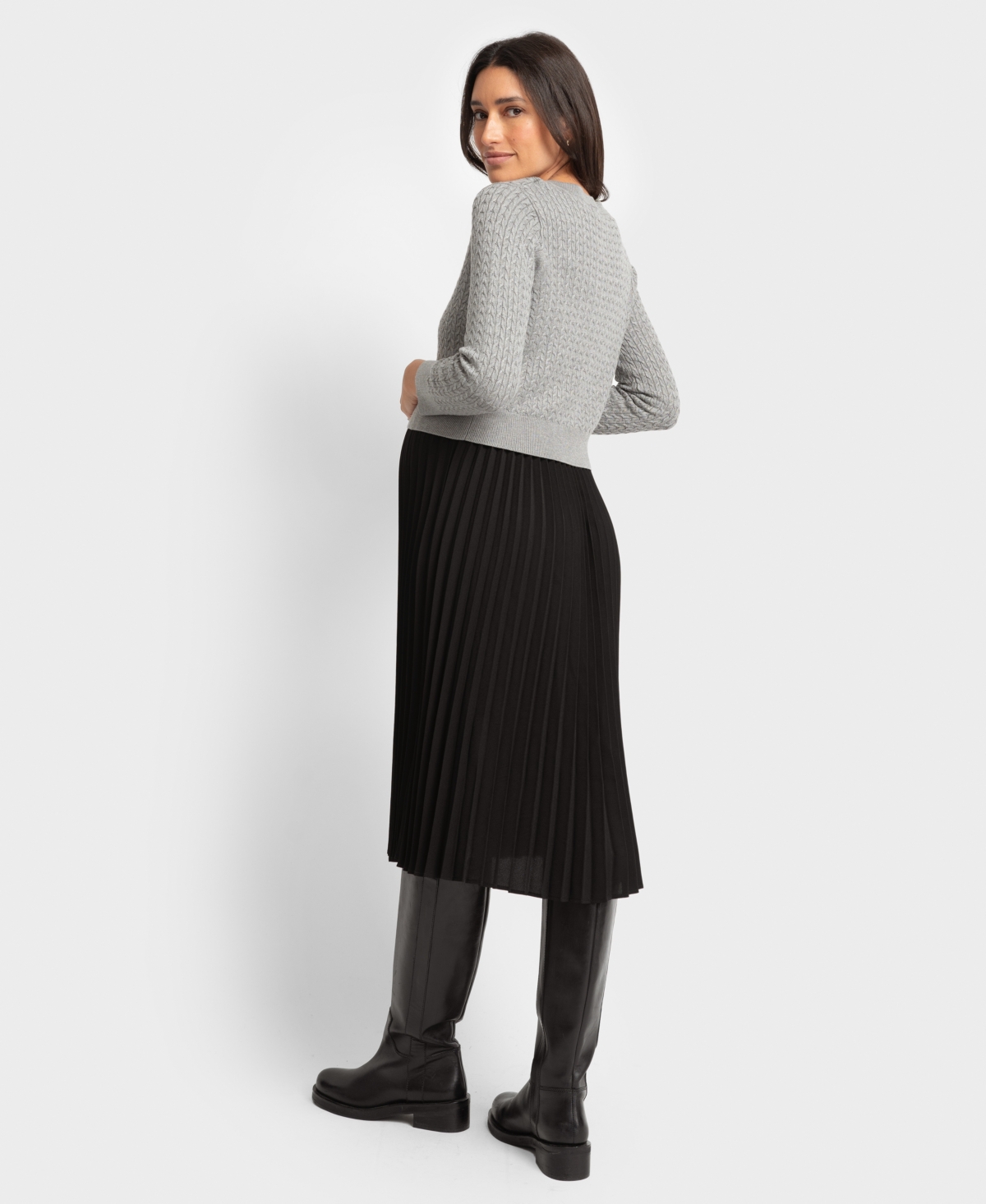 SERAPHINE WOMEN'S PLEATED MATERNITY NURSING DRESS WITH CARDIGAN TOPPER 