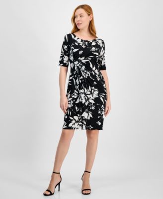 Connected - Petite Printed Twist-Front Sheath Dress