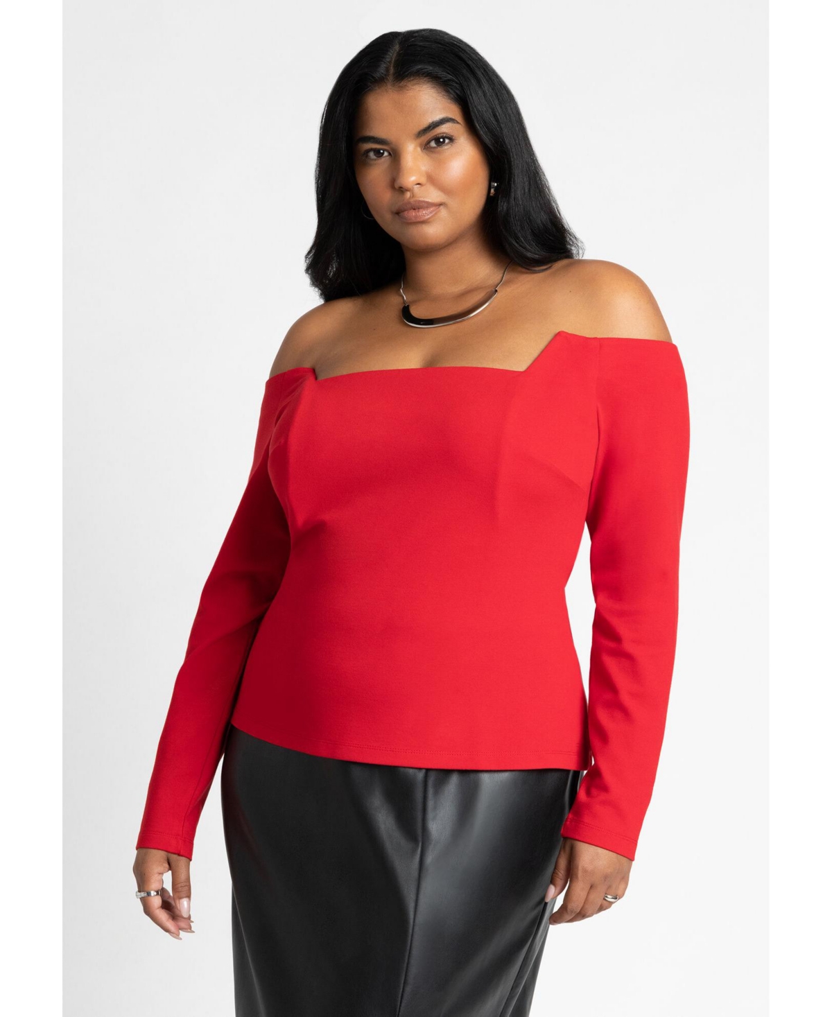 Plus Size Square Neck Off The Shoulder Top - Barbados cherry
