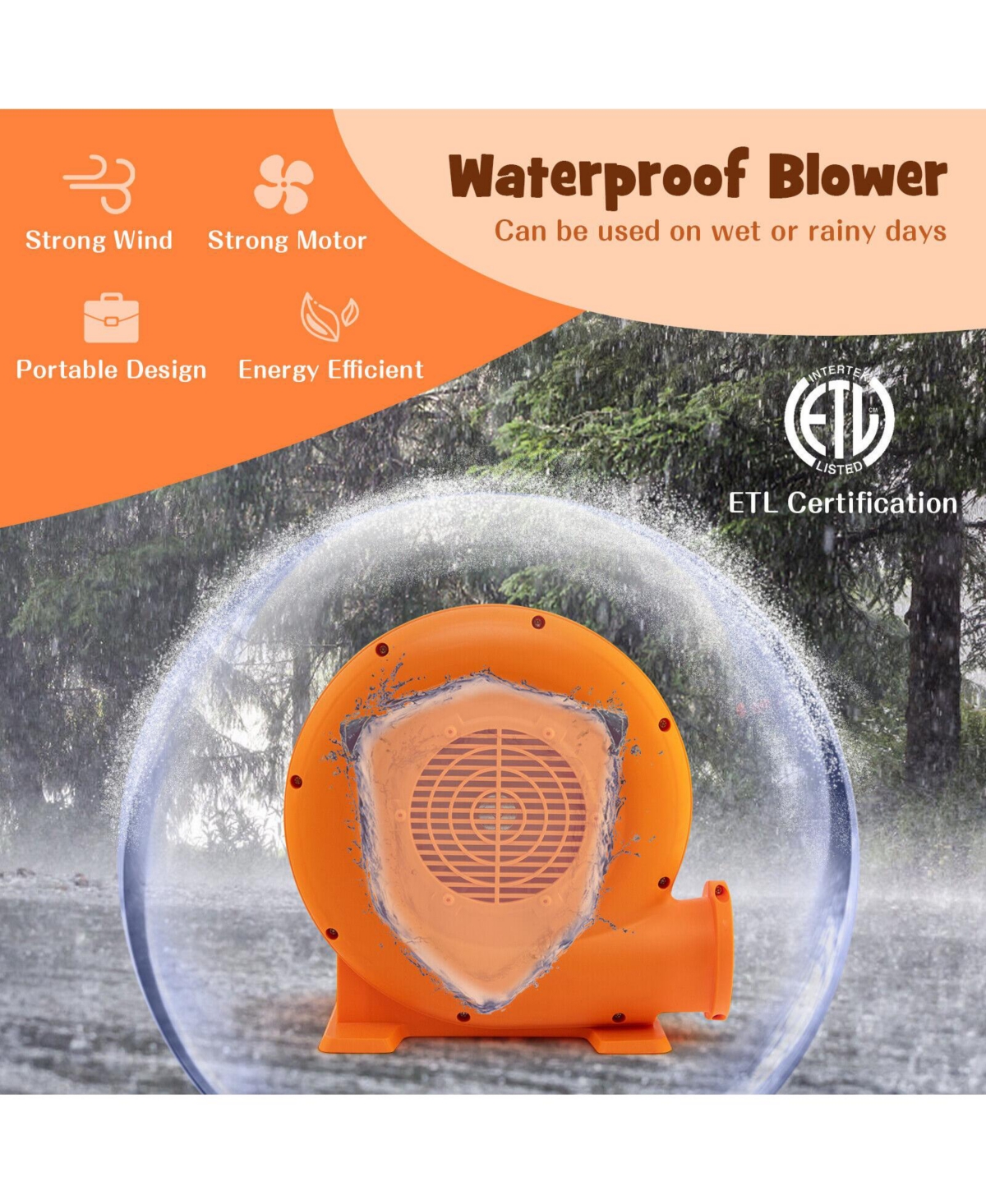 Gouun 550W Air Blower (0.7HP) for Inflatables with 25 feet Wire and Gfci Plug