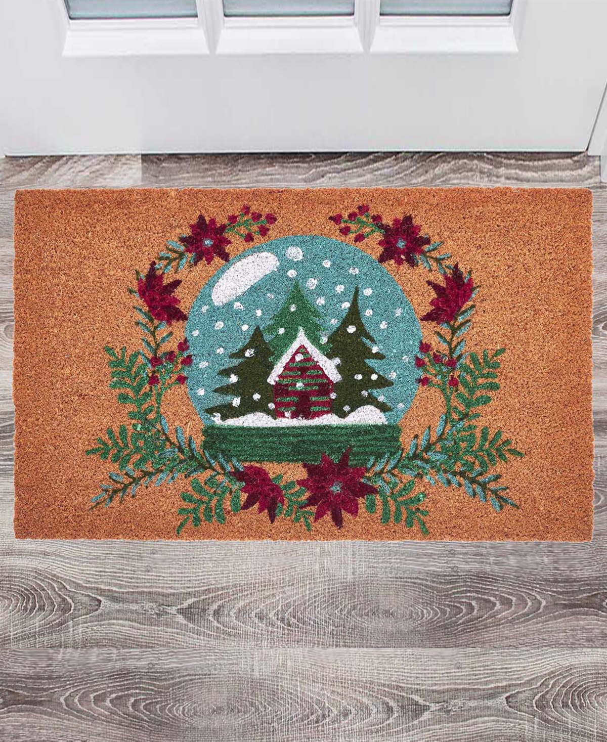 Vcny Home Snow Globe Christmas Coir Outdoor Doormat, 18