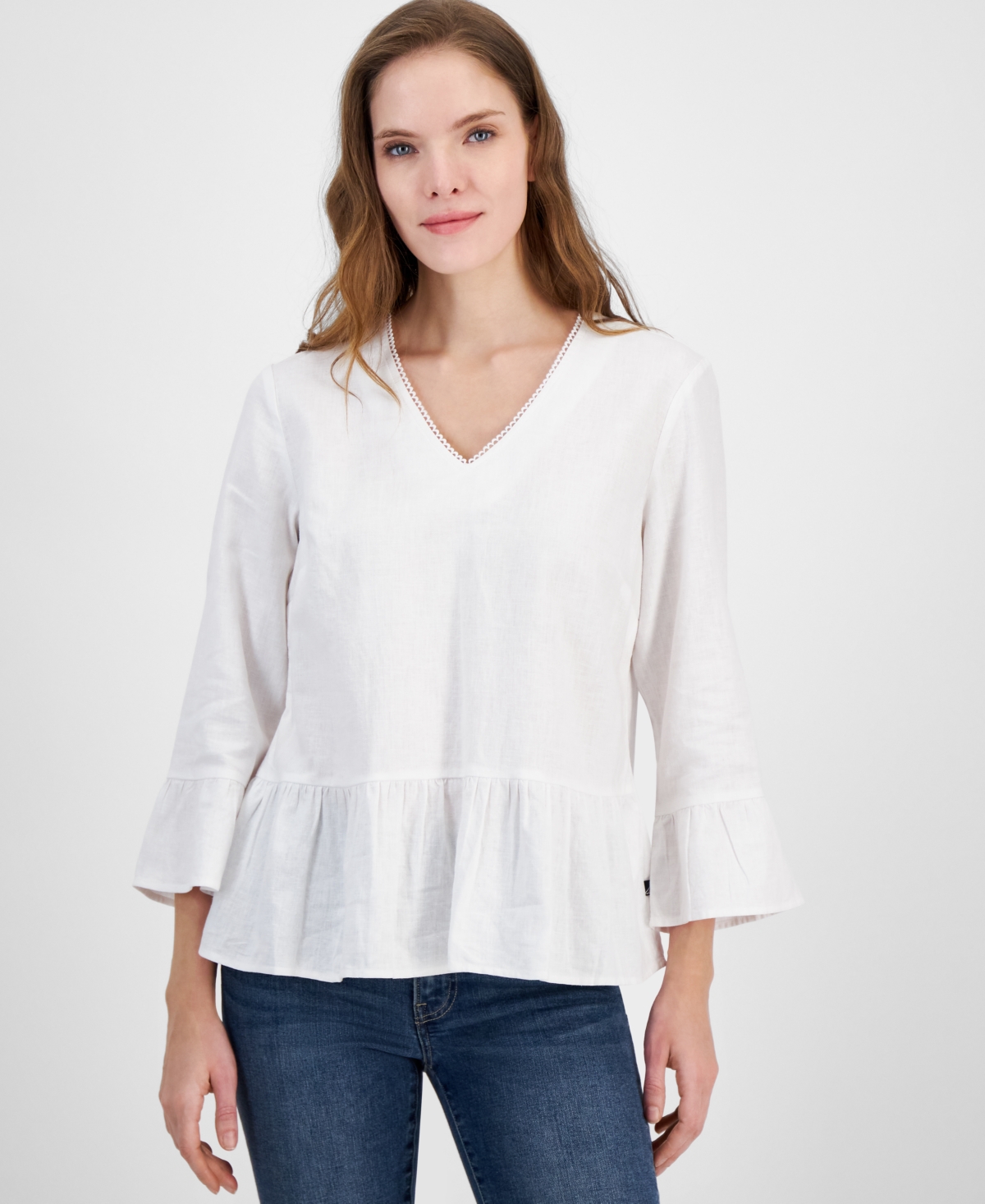 Women's V-Neck 3/4-Sleeve Peplum Top - Bright White