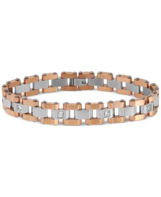 Macy's - Men's Diamond Bracelet in Stainless Steel and Rose Ion-Plate (1/5 ct. t.w.)