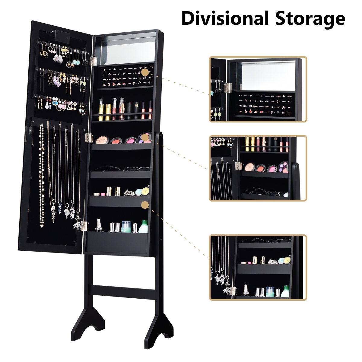 Costway 18 Led lights Mirrored Jewelry Cabinet Organizer