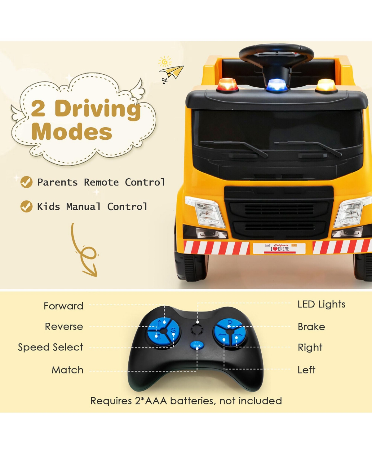 Costway 12V Recycling Garbage Truck Electric Ride On Toy Remote w/Recycling Accessories