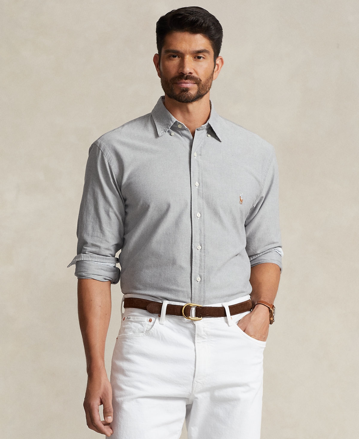 Polo Ralph Lauren Men's Big & Tall Classic Fit Long-sleeve Oxford Shirt In Gray