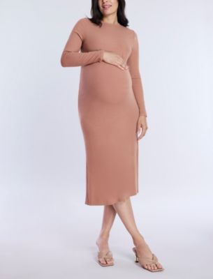 Maternity Crew Neck Rib Knit Long Sleeve Column Dress - Motherhood