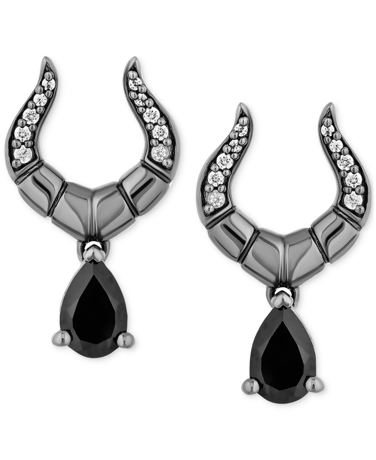 Disney Enchanted Vault Onyx and Diamond (1/10 ct. t.w.) Maleficent Earrings in Black Rhodium-Plated Sterling Silver - Black Rhodium-Plated Sterling Si