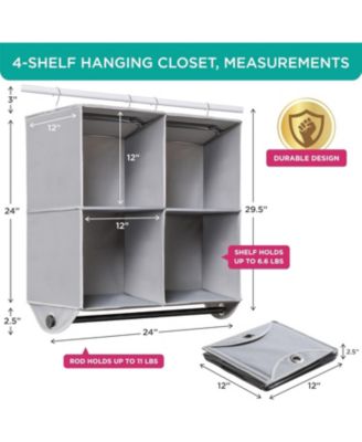 Hanging Closet Organizer with 4 Shelves and Black Metal Rod