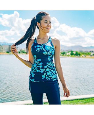 Women's Maya Tankini Swim Top With Built-In Bra and High Waisted Mid-Thigh Swim Shorts