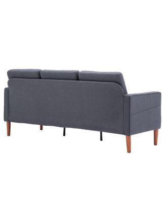 Dark Grey Modular Sofa, Linen Upholstery with Solid Wood Frame and Legs, 3-Seater