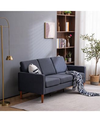 Dark Grey Modular Sofa, Linen Upholstery with Solid Wood Frame and Legs, 3-Seater