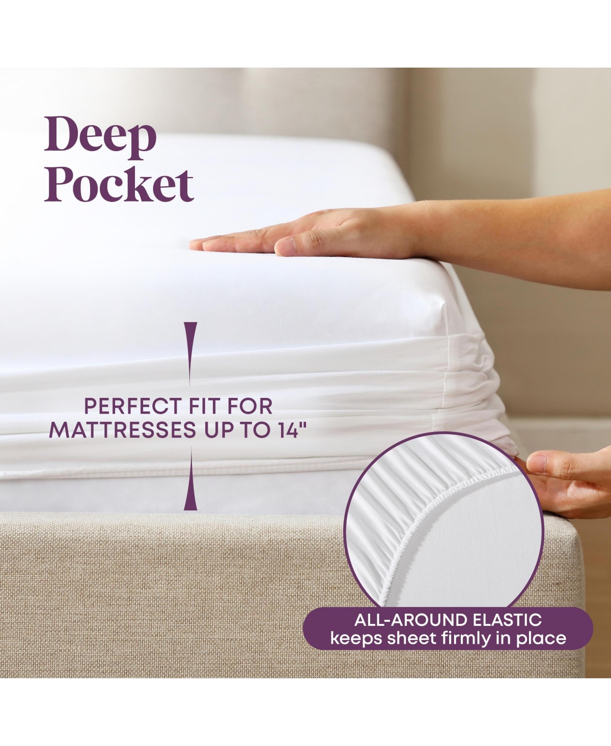 Circles Home Soft as Silk Fitted Sheet with Durable Elastic Skirt for Snug Fit - 100% Cotton Sateen - 300 Thread Count