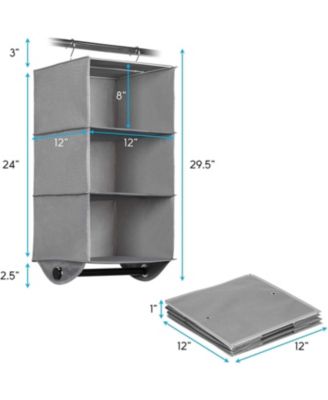 Hanging Closet Organizer with 3 Shelves and Black Metal Rod