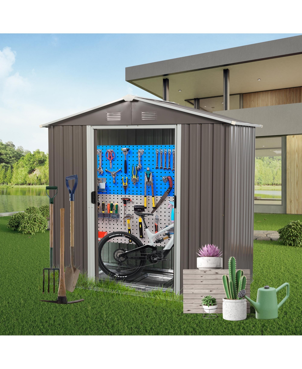 Slickblue 8ft x 4ft Outdoor Metal Storage Shed – Durable Garden Storage Solution