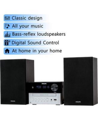 Stereo Shelf System CD Player with Bluetooth, USB & Aux Input, Rich Sound & Bass, FM Radio, LCD Display, Remote Control, Sleek Design