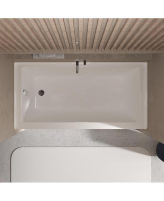 60 Inch Acrylic Rectangular Alcove Soaking Bathtub, Rectangle 60-Inch x 32-Inch Alcove Bath with Integral Apron, Integral Flange and Left Hand Drain, White,Chrome Pop-Up Drain