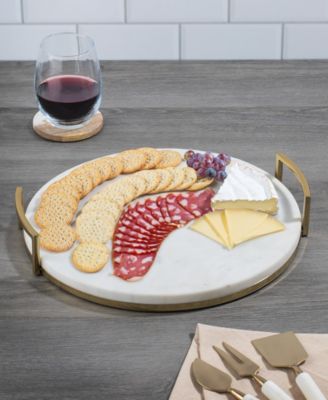 Uptown Round Marble Tray with Handles