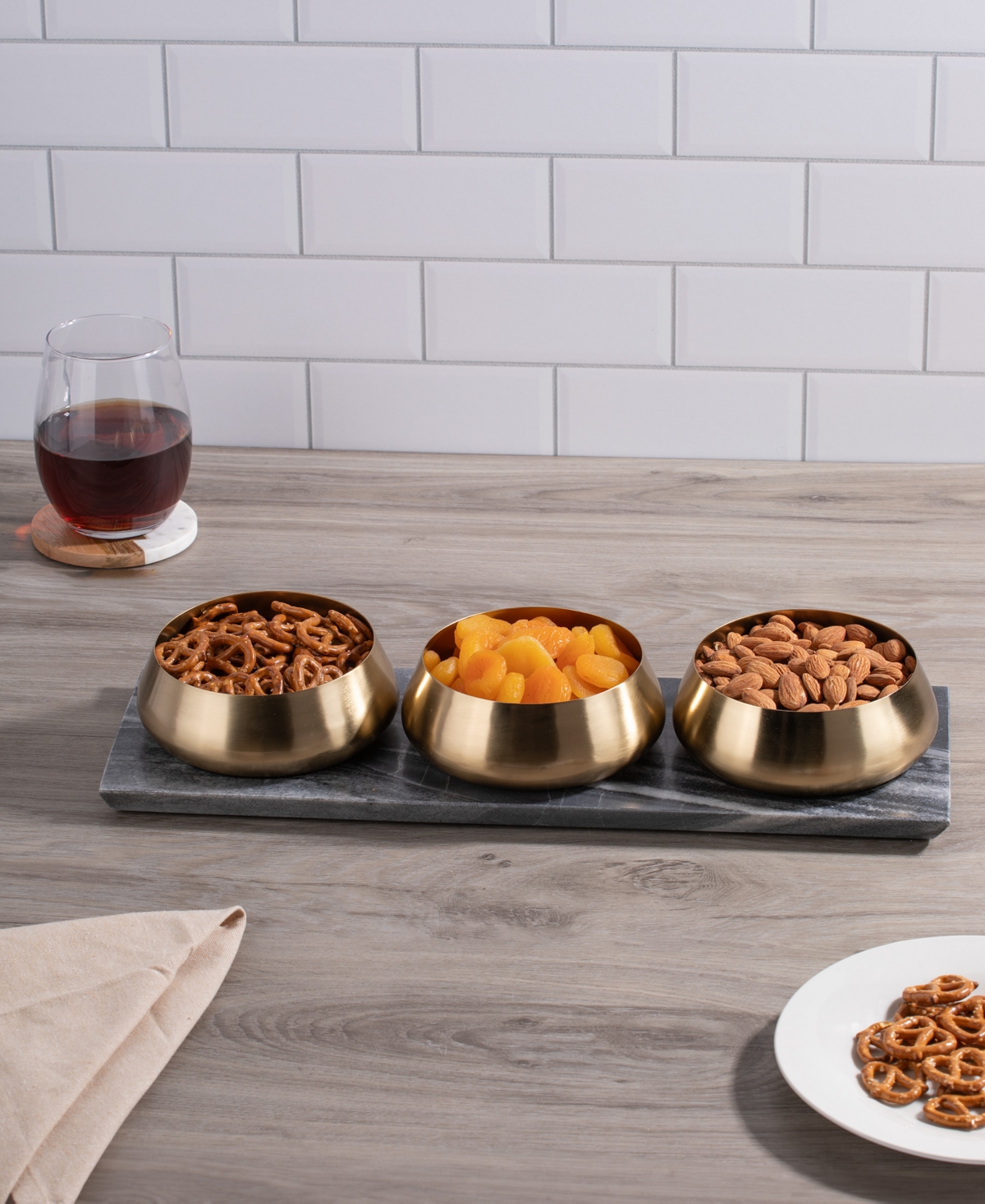 Thirstystone Uptown Condiment Bowls With Marble Board, Set Of 3 In Gold,grey
