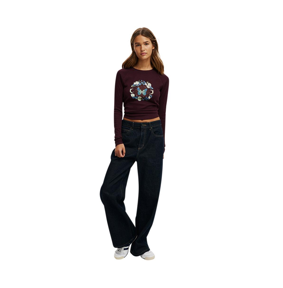 Cotton On Women's Raglan Rib Long Sleeve Tee - cherry ripe