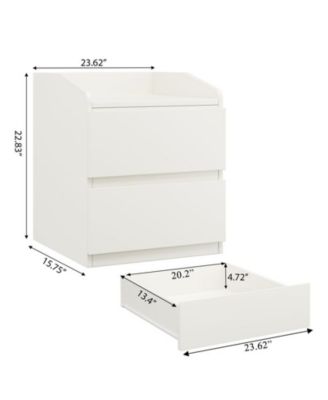 Nightstand with Drawers Bedside Table White End Table Modern Bed Side Table 2 Drawers Night Stand Drom Side Table Curved with Handle Free Design for Living Room