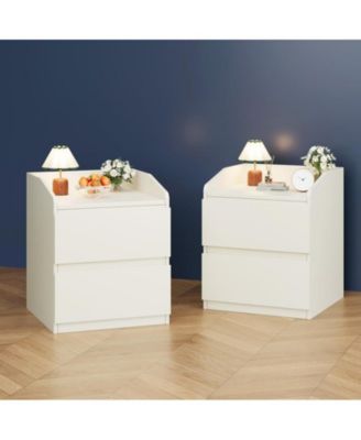 Nightstand with Drawers Bedside Table White End Table Modern Bed Side Table 2 Drawers Night Stand Drom Side Table Curved with Handle Free Design for Living Room