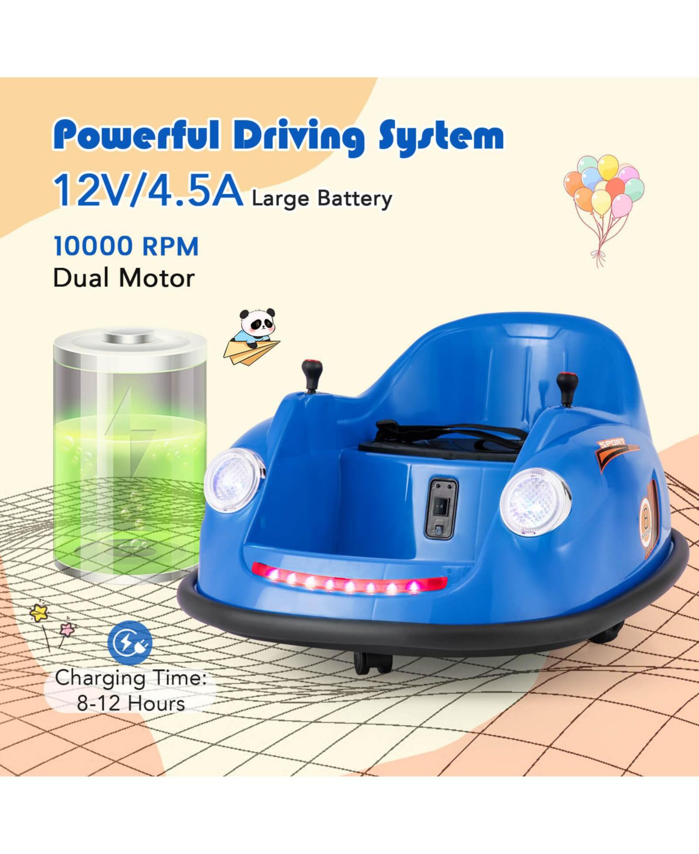 Детская игрушка Costway Remote-Control Ride on Bumper Car with 360-Degree Spin, Ages 2-5, цвет: Тёмный синий — фото 8