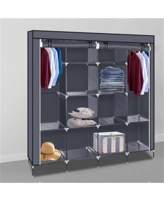 67&amp;quot; Portable Wardrobe Storage Rack with 12 Shelves and 4 Side Pockets for Organized Clothes Storage