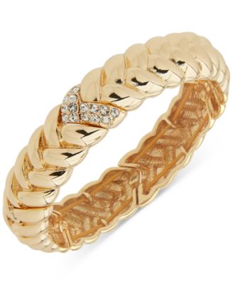 Anne Klein - Gold-Tone Crystal Pav&egrave; Sculptural Braid-Look Stretch Bracelet