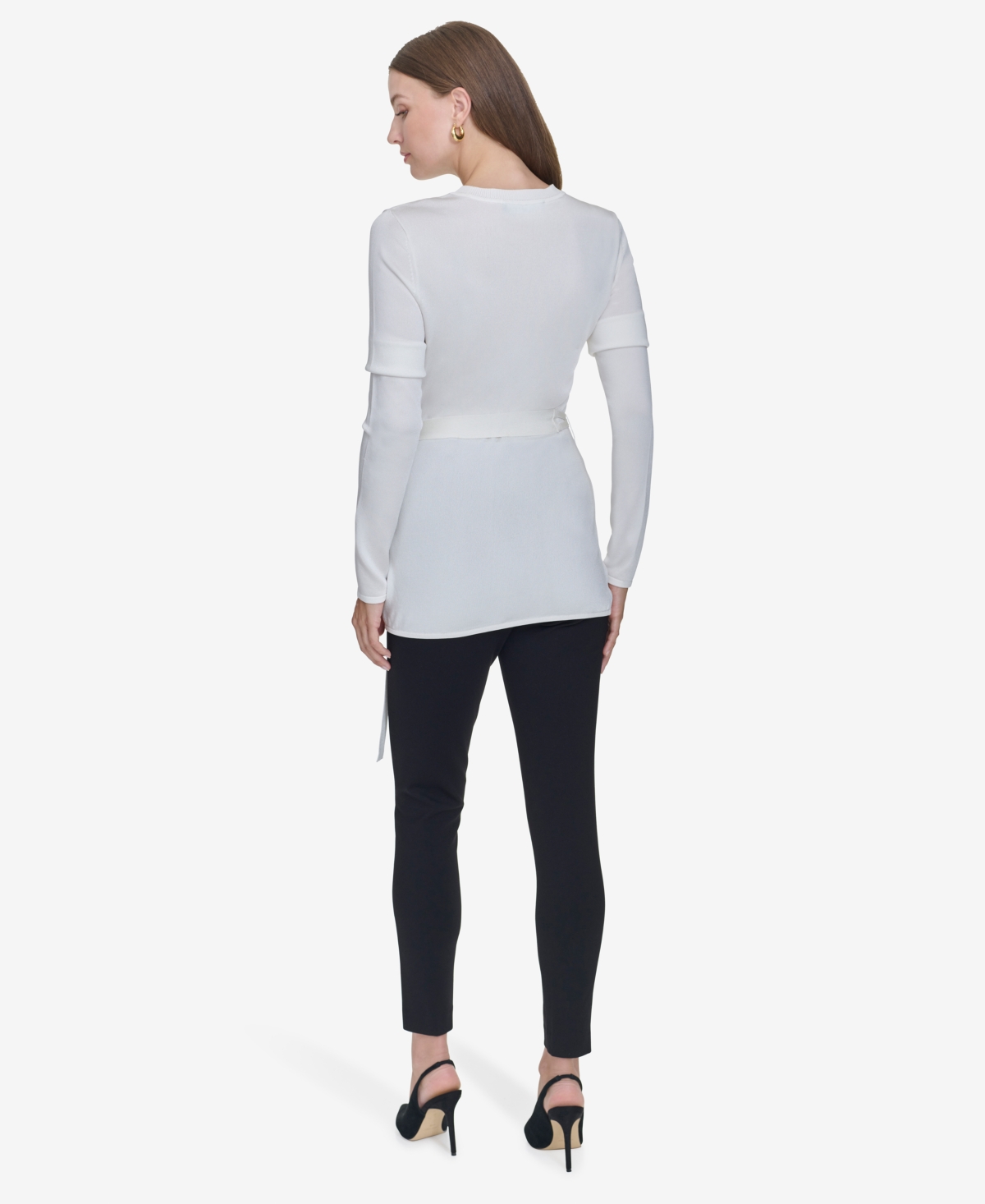 Halston Women's Belted Long-Sleeve Crewneck Top