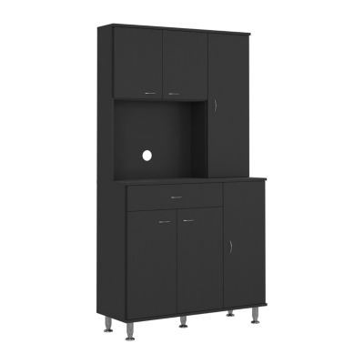 Helis 90 Kitchen Pantry Cabinet, Two Open Shelves, One Drawer, Multiple Cabinets, White