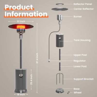 48000 BTU Gray Propane Patio Heater with Cover