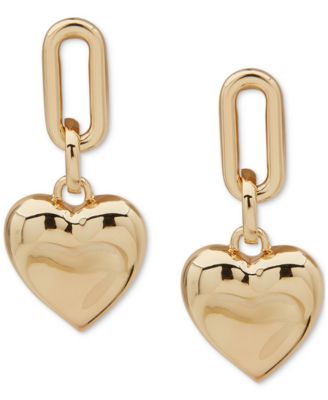 Anne Klein - Gold-Tone Polished Sculptural Heart Motif Drop Earrings