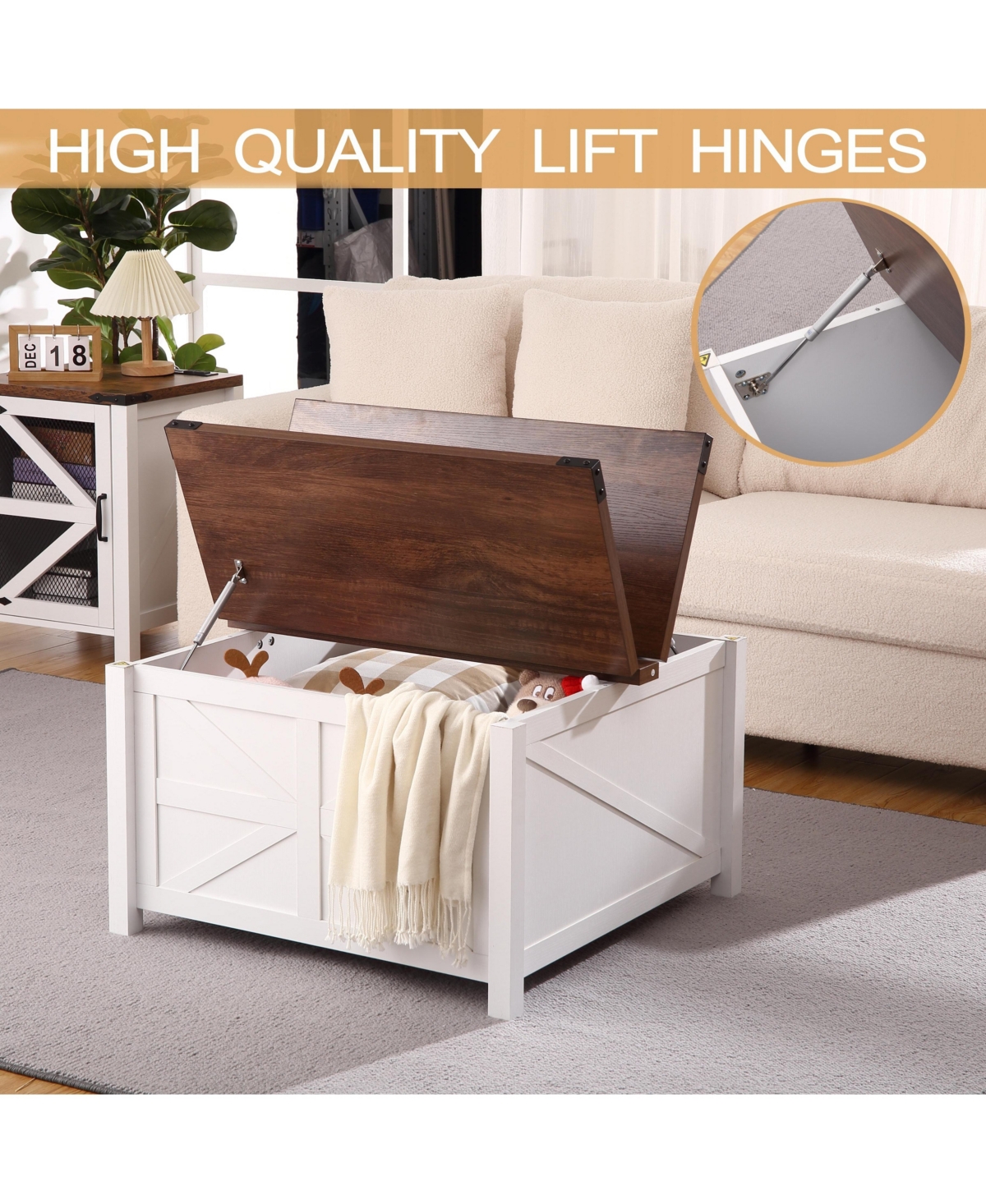 gaomon Rustic Farmhouse Coffee Table With Hidden Storage Compartment And Hinged Lift Top - Wood Center Table For Home Office And Living Room - B