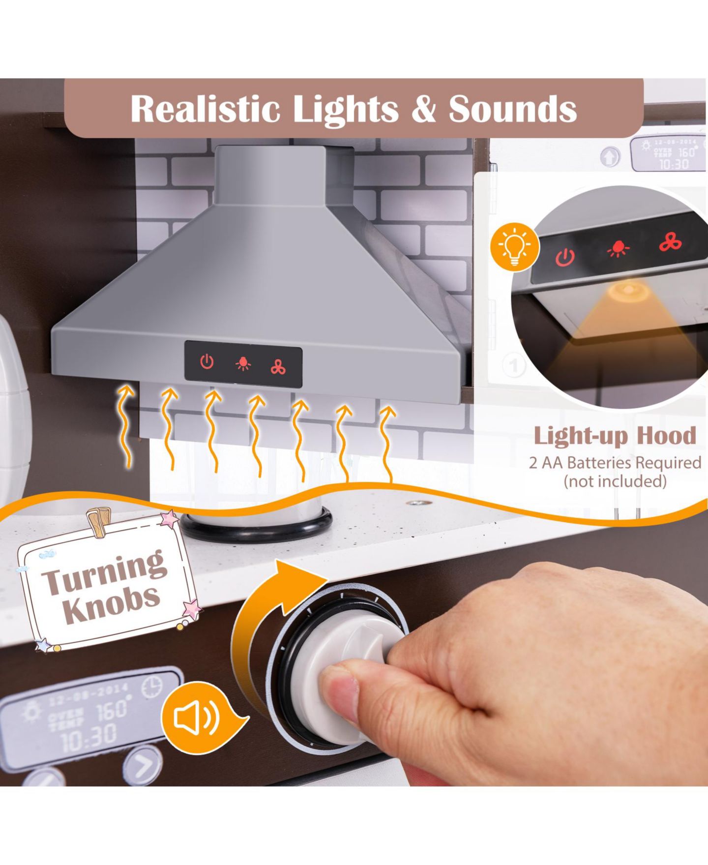 Детские игрушки HONGGE Corner Kids Play Kitchen Set with Lights, Sounds and Storage, Ages 3+ — фото 8
