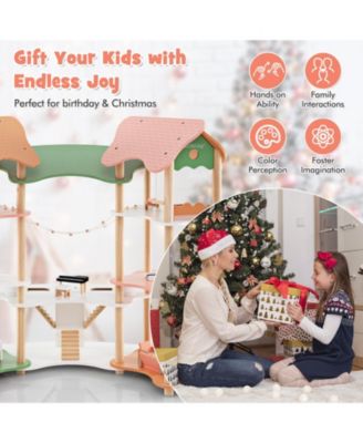 3-Tier Wooden Dollhouse for Kids Aged 3-8 with 32 Pieces of Accessories