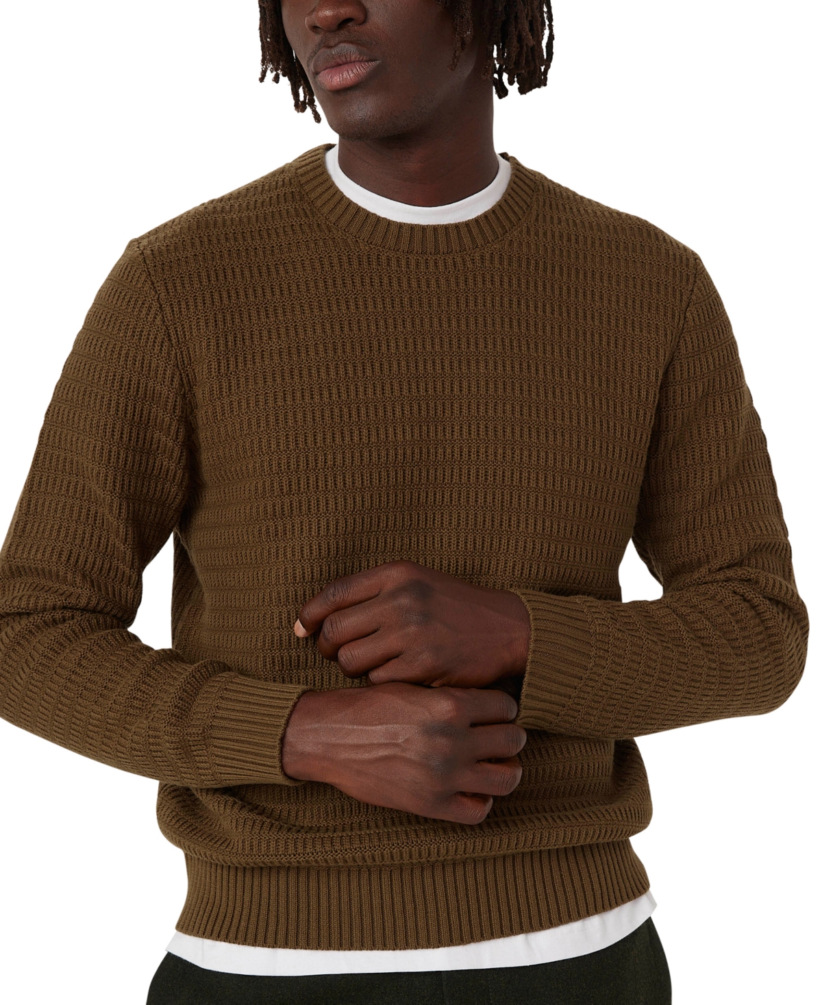 Men's Relaxed-Fit Textured Ribbed-Knit Sweater - Tofu
