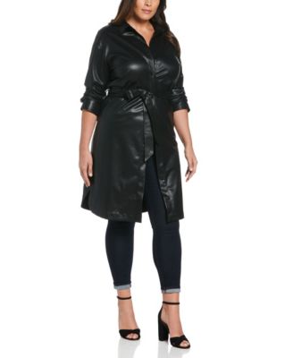 Plus Size Faux Leather Long Sleeve Shirtdress