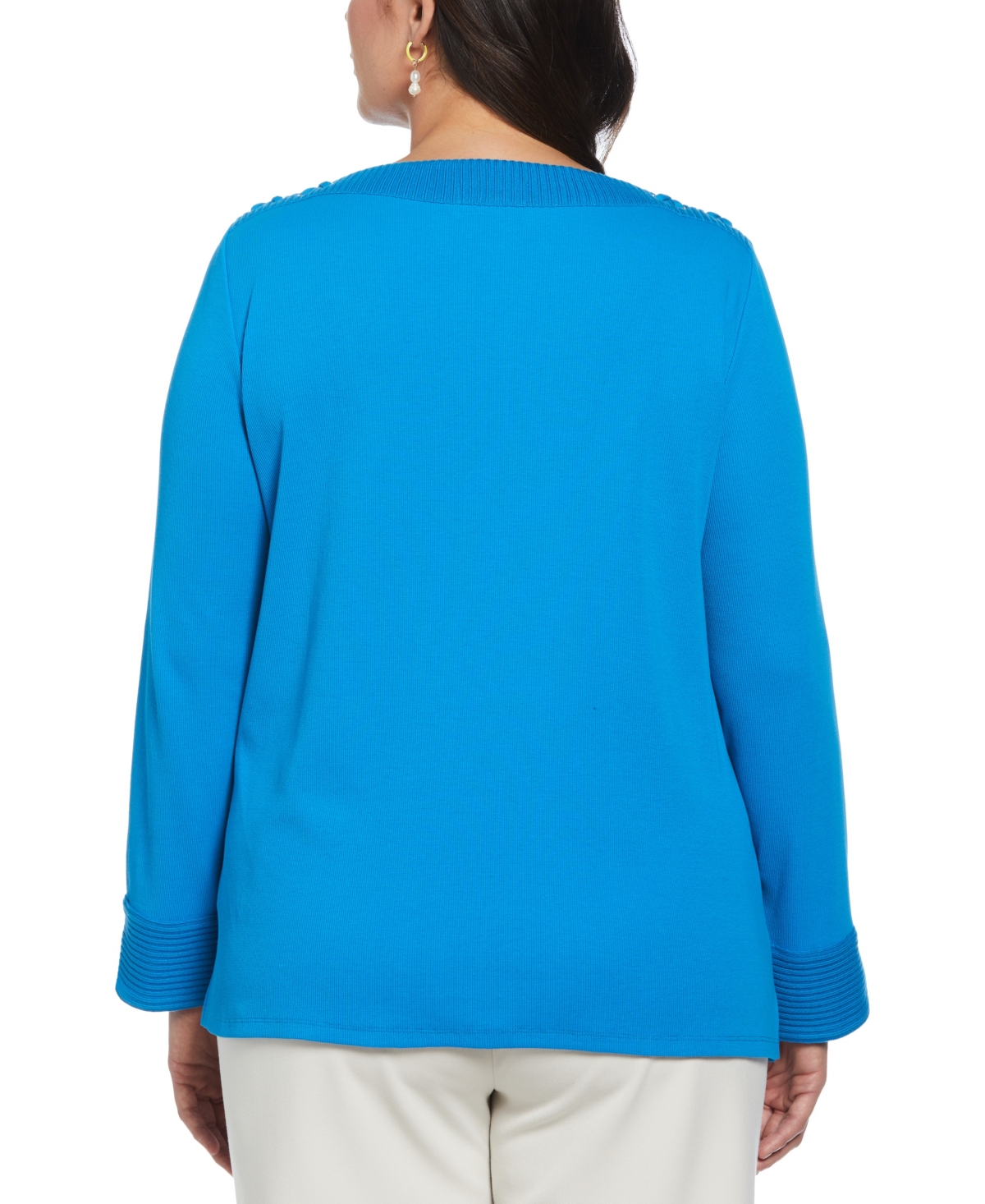 Rafaella Plus Size Laced Boatneck Long Sleeve Top