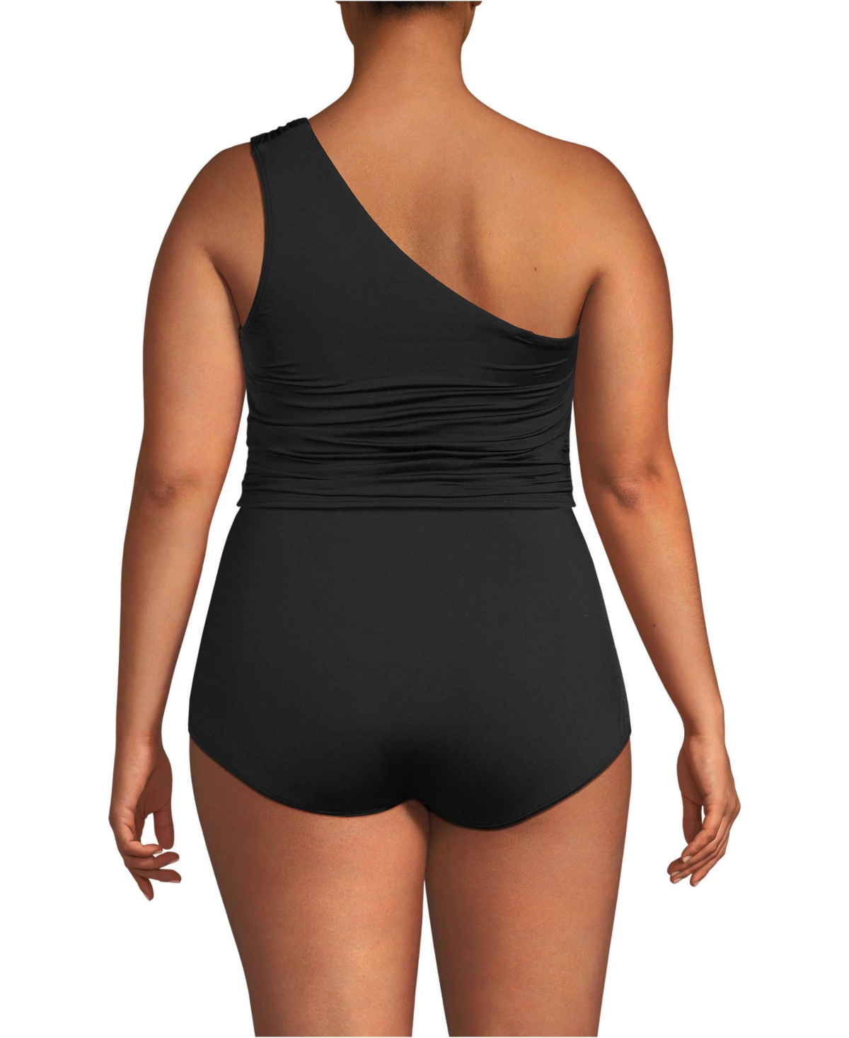 Lands' End Plus Size Ruched One Shoulder Midkini Swimsuit Top