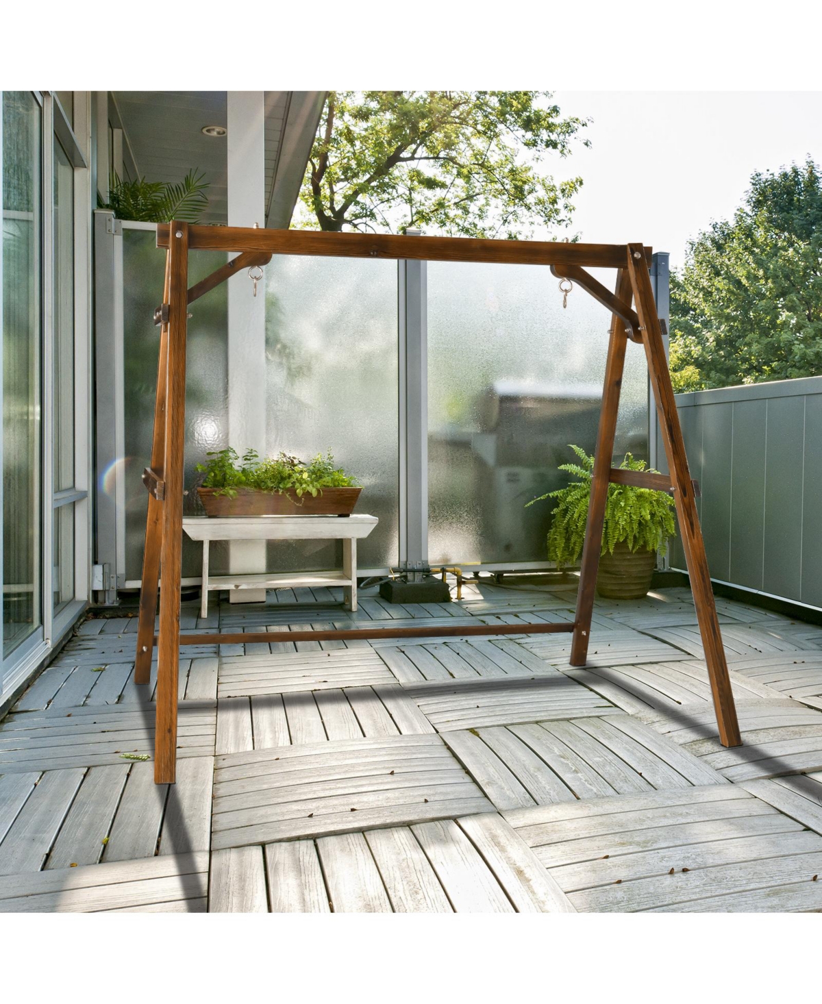Slickblue 600lbs Capacity Fir Wood Swing Frame – 4ft Swing Chair Compatible (Carbonized Color)