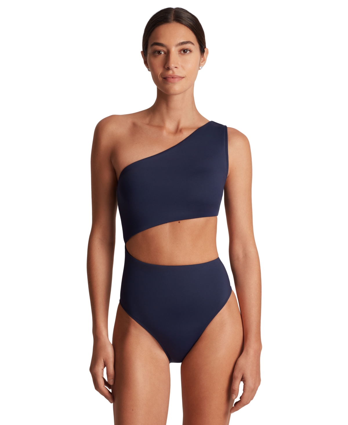 Women's Cutout One-Shoulder One-Piece Swimsuit - Dark Navy