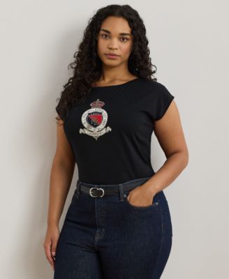 Lauren Ralph Lauren - Plus Size Beaded-Crest Cotton Tee