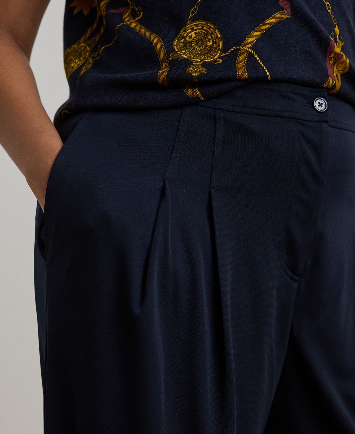 Shop Ralph Lauren Plus Size Stretch Jersey Wide-leg Pants In Lauren Navy