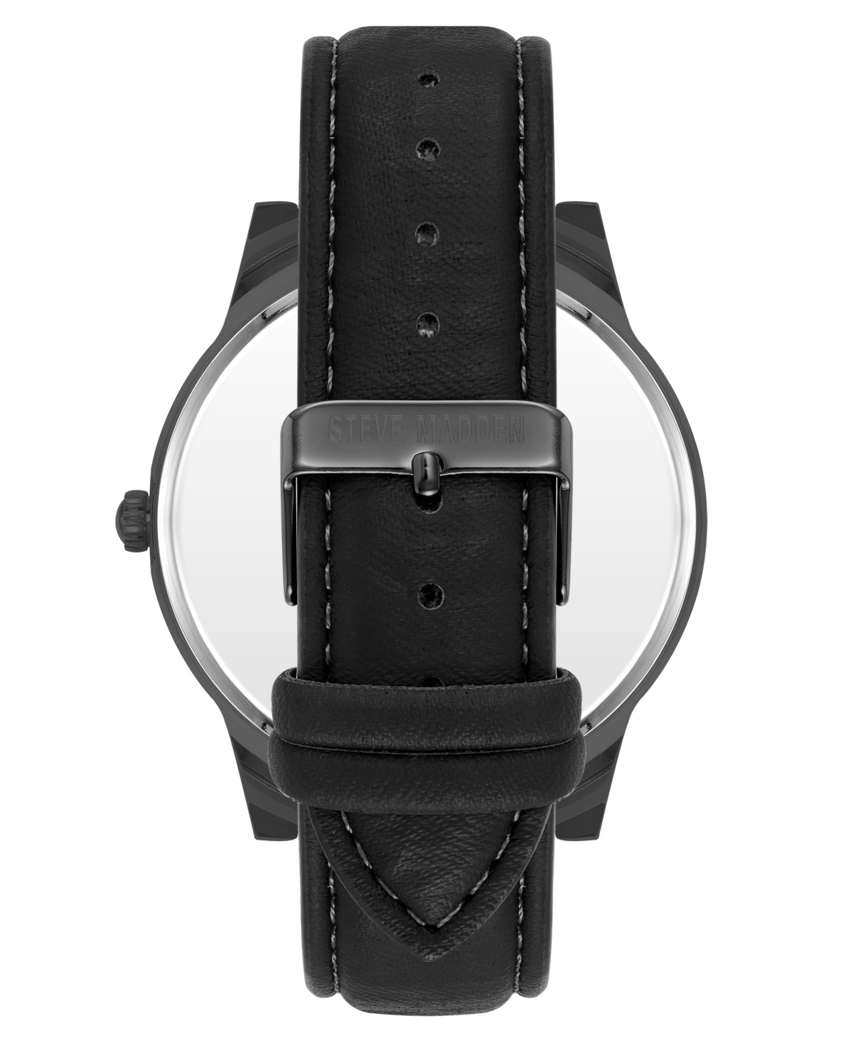 Steve Madden Men's Sleek Black Faux Leather And Dark Gray Alloy Metal Watch, 48.5mm In Black