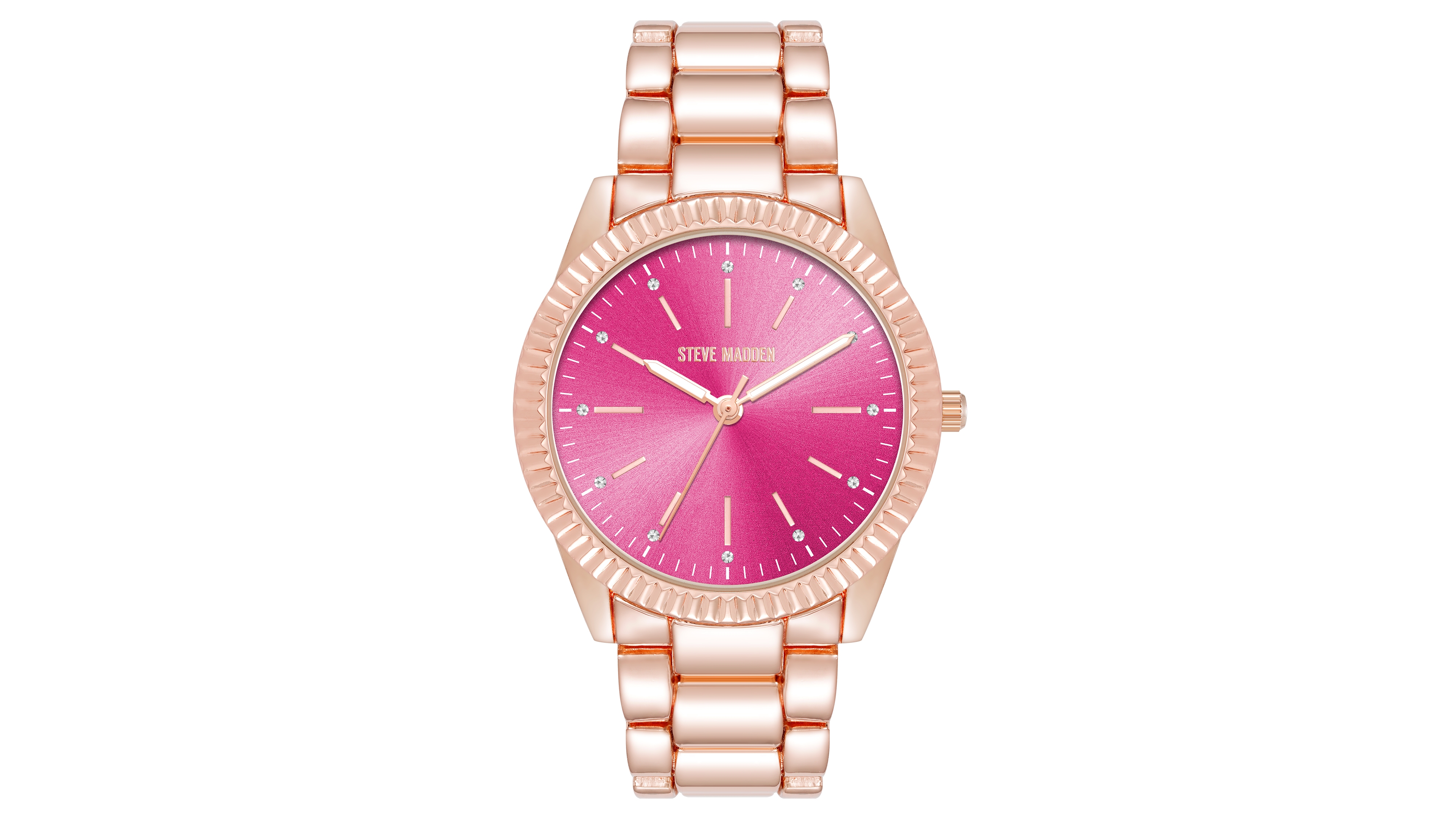 Steve Madden Women's Coin Edge Hot Pink and Rose Gold-Tone Alloy Metal Bracelet Watch, 36mm