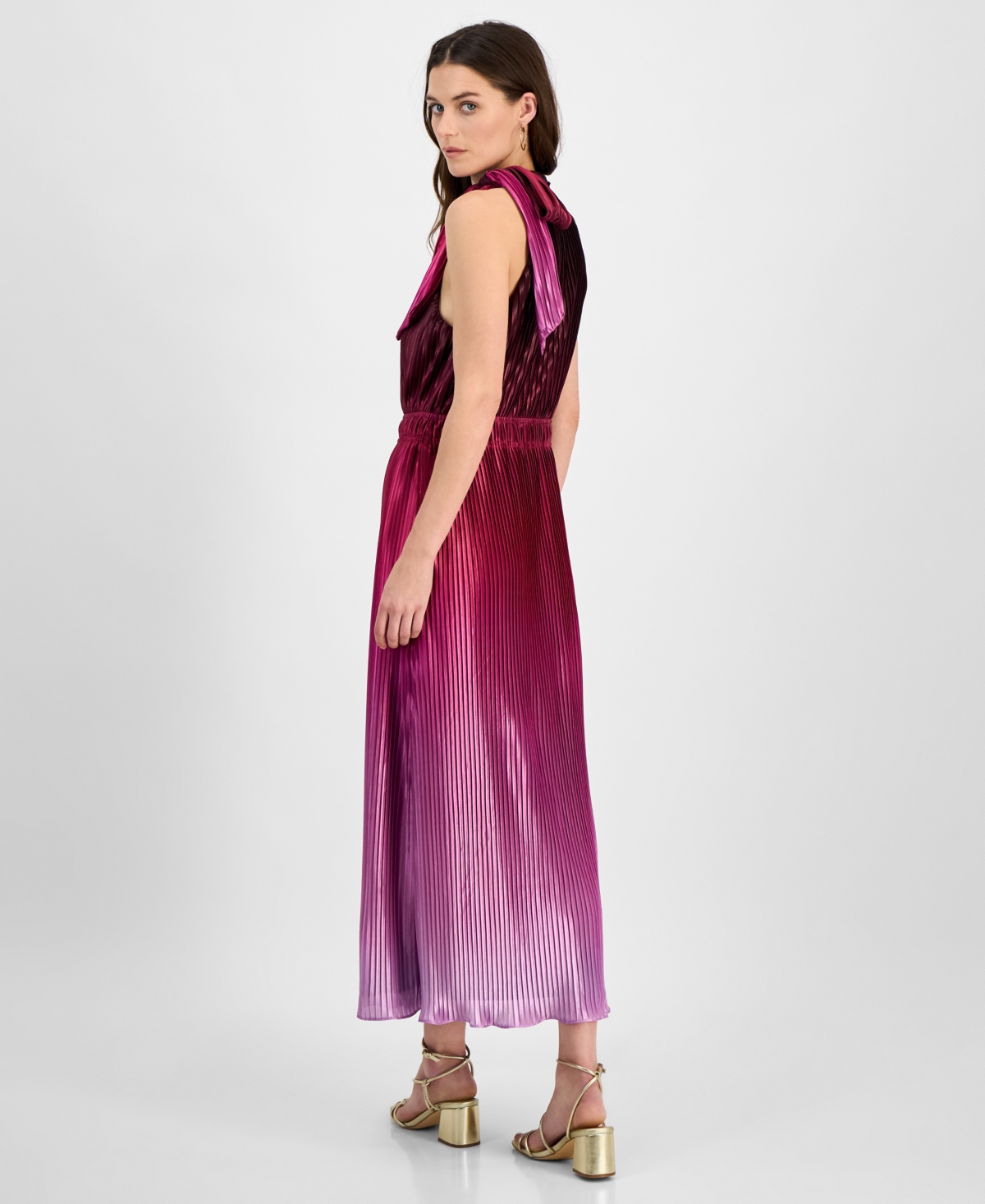 Anne Klein Women's Pleated Bow-Neck Midi Dress